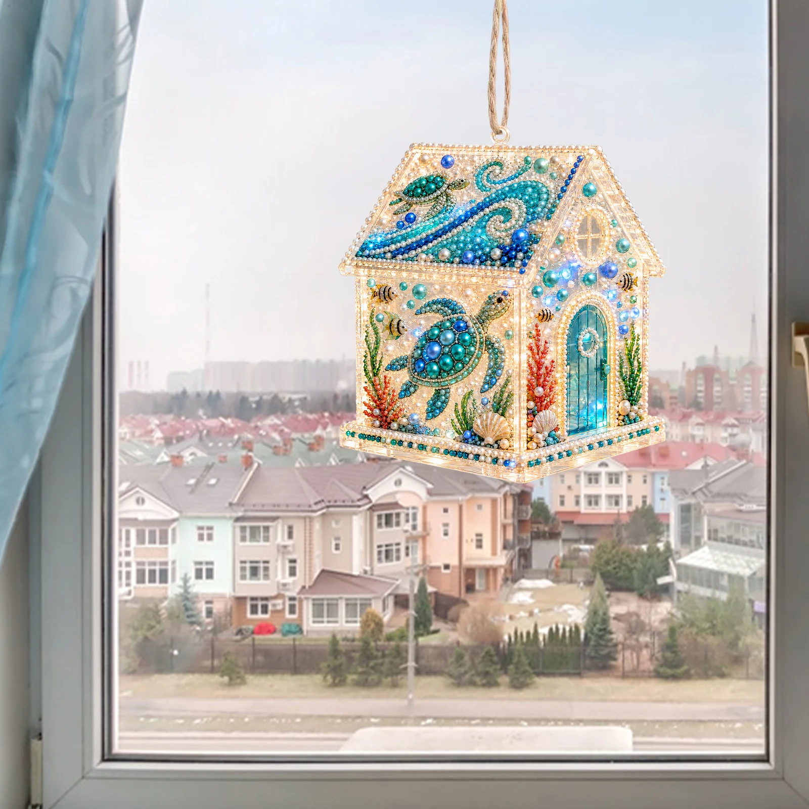 Christmas Diamond Painting Acrylic House Kit 5.91x5.91in Multicolor Resin Gems Pen Box Step Guide Hanging Ornament