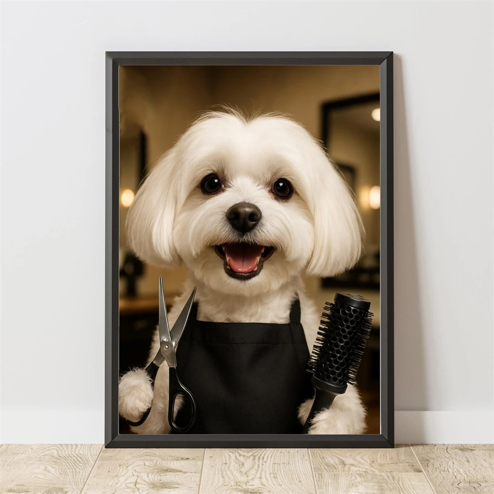 Custom Dog or Cat Art Poster Mechanic Pet Portrait Art Prints Funny Garage Pet Art Custom Hair Stylist Pet Portrait Funny Decor