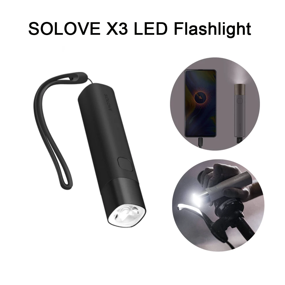 SOLOVE-X3 LED懐中電灯,3000mAh,携帯電話電源,USB,多機能,明るいトーチ,パワーバンク,ポータブル屋外照明