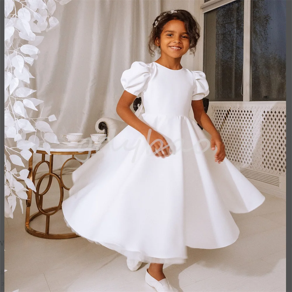 

White Fluffy Lace Flower Girl Dresses For Weddings Tulle Elegant Ball Gowns First Holy Communion Pageant Party Children Birthday