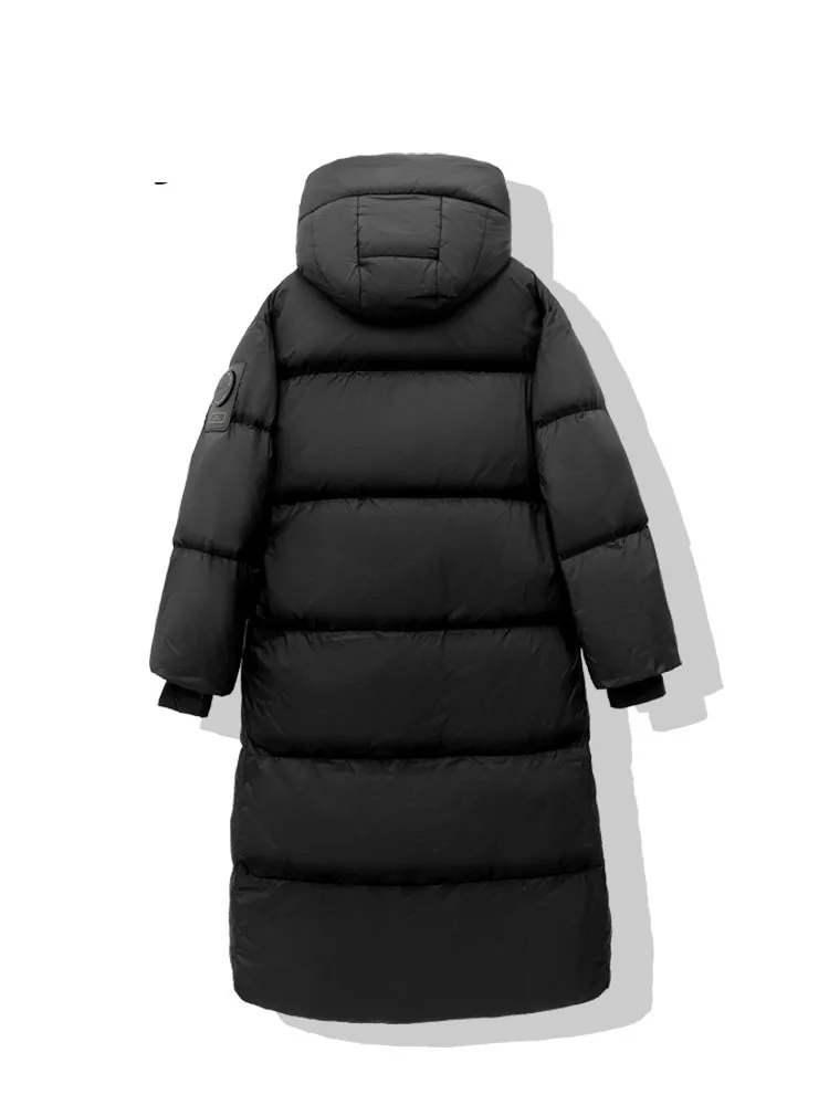 Winter Black Gold Thickened White Duck Down Jacket Mid Length Men and Women's Hooded Windproof Down Coats Doudoune Femme