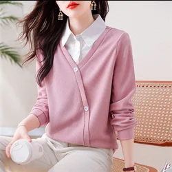 Fashion Patchwork Shirt Women Pullover Fake Two piece Top Splicing Woman Clothes Blous Loose Cotton Shirt Autmn Female Blouses