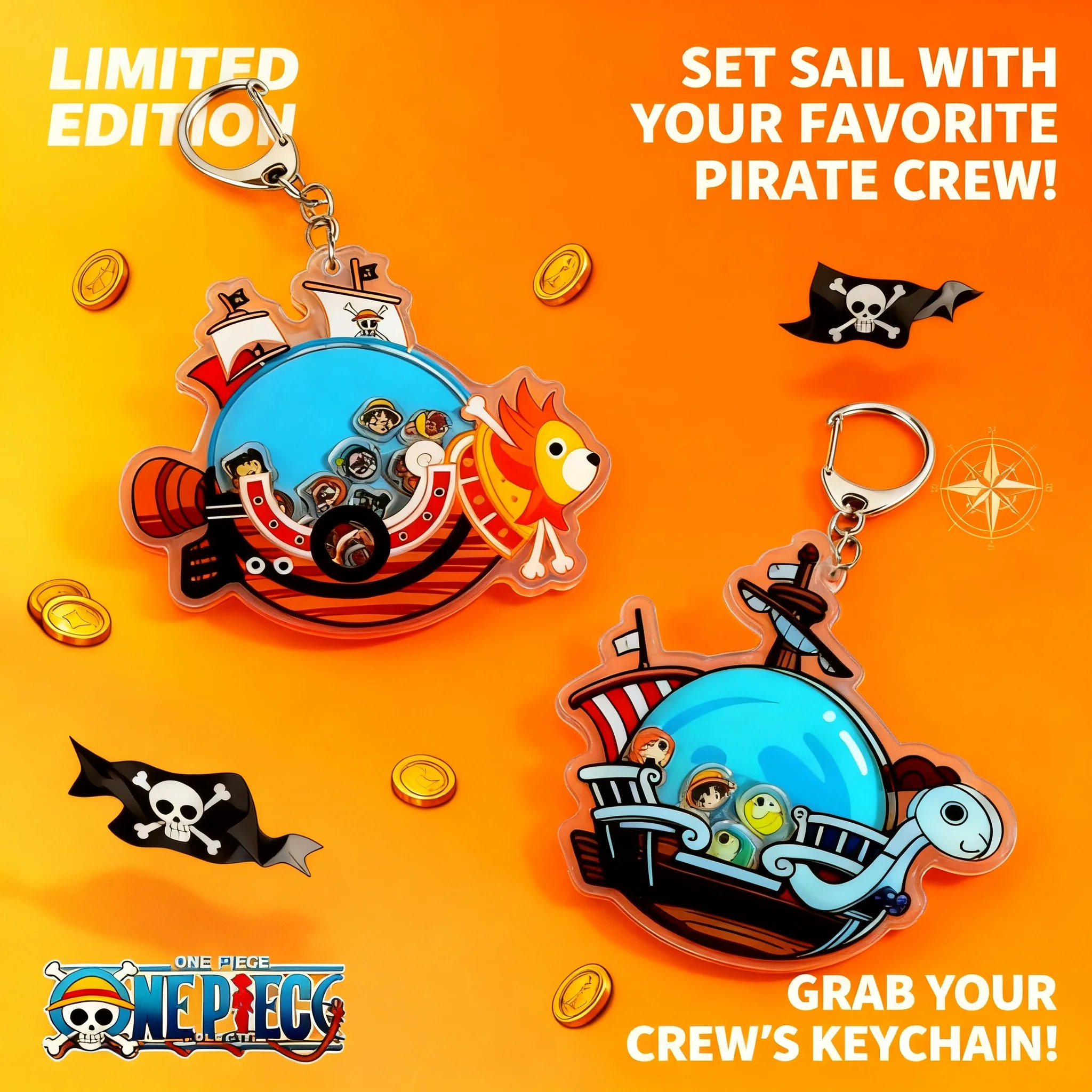 

Luffy Pirate Ship Acrylic Keychain Wobble Charm One Piece Anime Gift for Fans Collection Decor Cosplay Accessory Cool