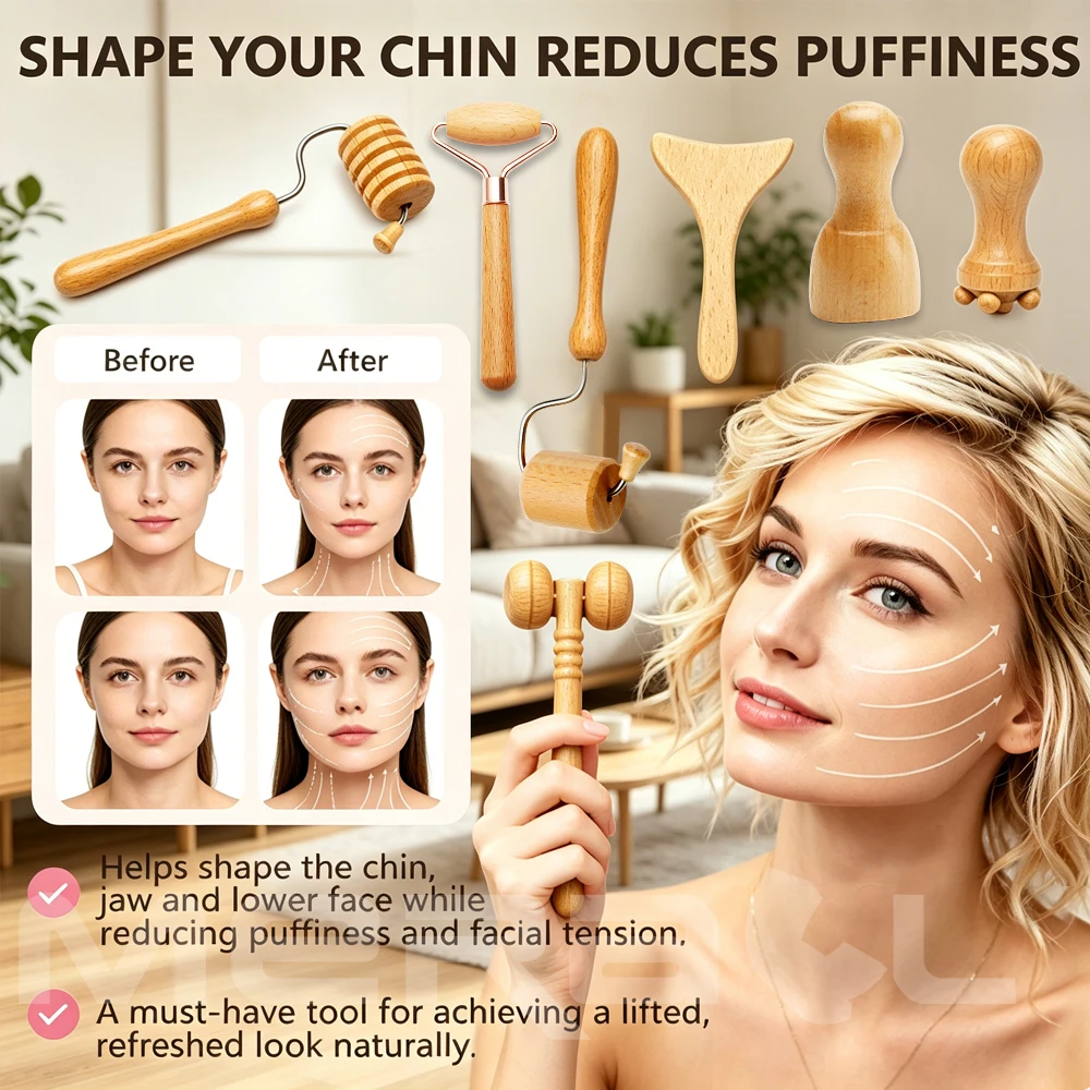 Wooden Massage Roller,Muscle Rolling Stick,GuaSha Board,Facial Lifting Stick,Body Lymphatic Drainage Massage Sculpting Cellulite