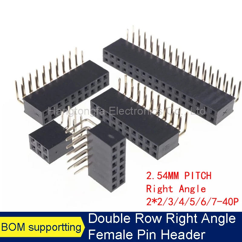 10PCS 2.54MM PITCH   Double Row Right Angle Female 2X3/4/5/6/7/8/10/20/40 PIN Pin Header PH4.3 Strip Connector Socket