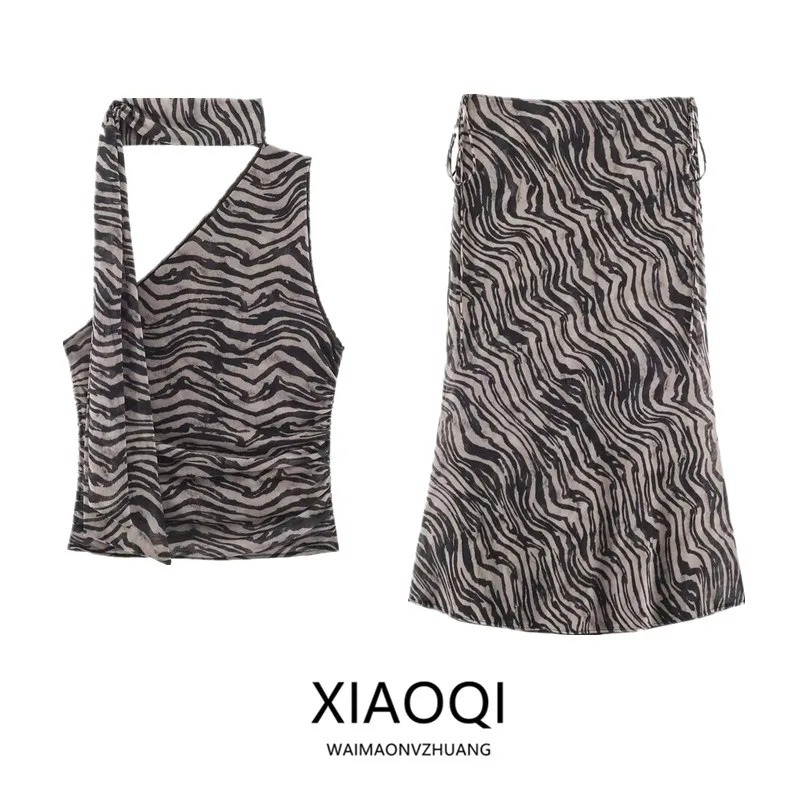 Asymmetric Animal Print Scarf Detail Top Sleeveless New Arrival Women's Fashion Autumn 2026 Early Season Collection