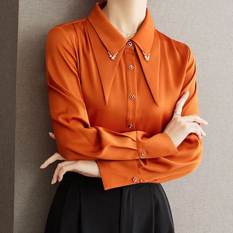 Fashion Autumn Office Lady Long Sleeve Doll Collar Women Shirt Chiffon Shirt Blouse Women Tops Camisas Blusas Para Mujer A602