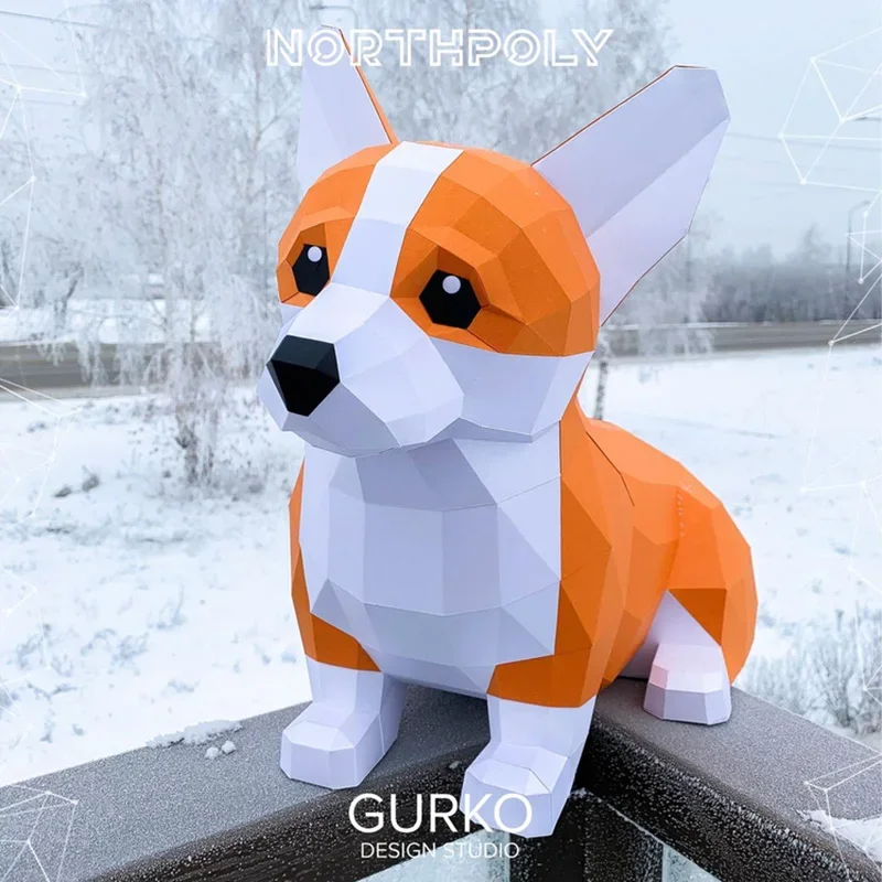 Welsh Corgi Pembroke Dog Animal Decor Paper Model Home Origami Decoration,3D Papercraft Art,Handmade DIY Adult Craft Toy RTY311