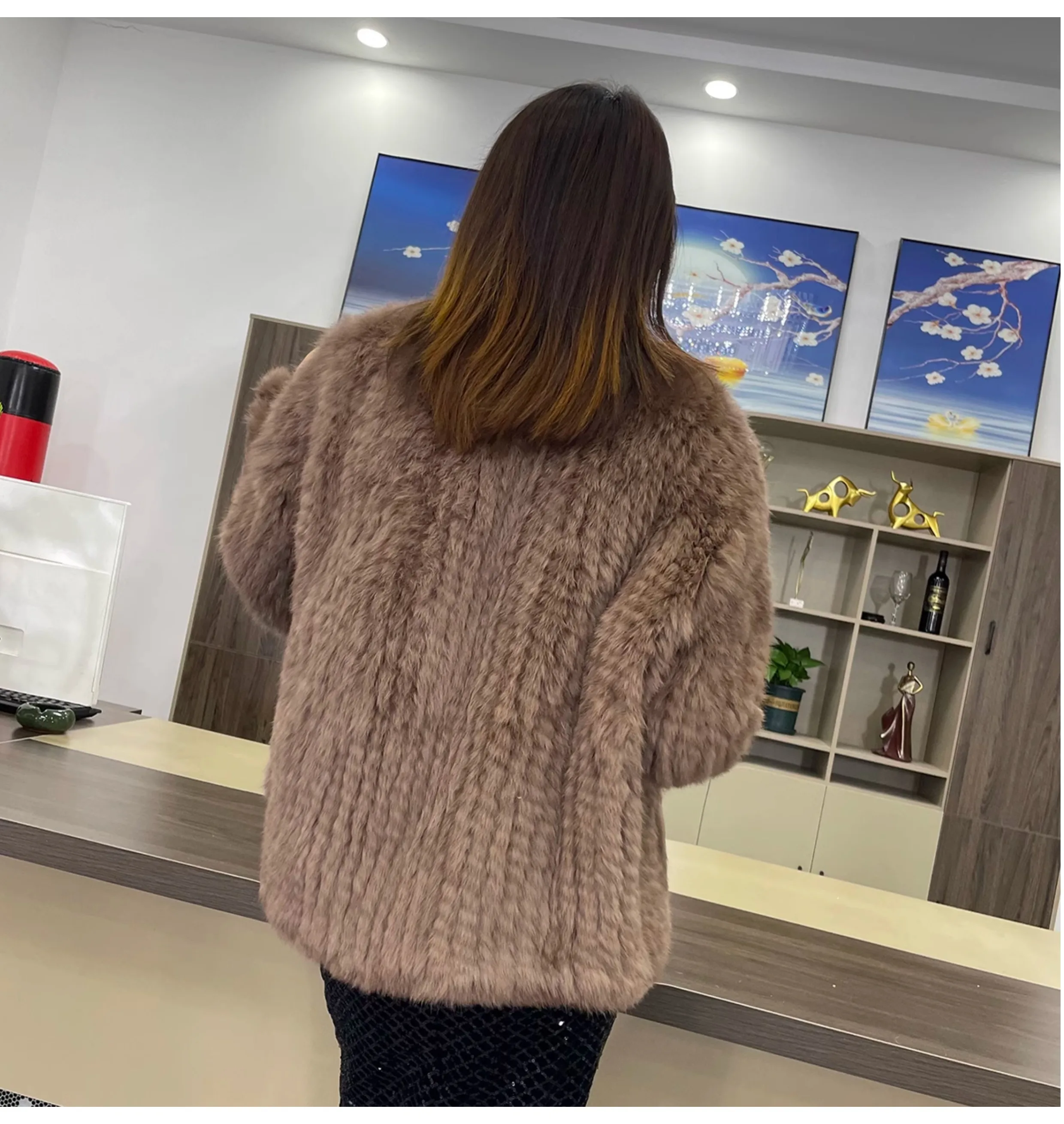 Knitted Fur Coat Women's New Encryption Thickened Hand-woven Double-sided Hooded Short Rabbit Fur Coat 2024 Autumn and Winter