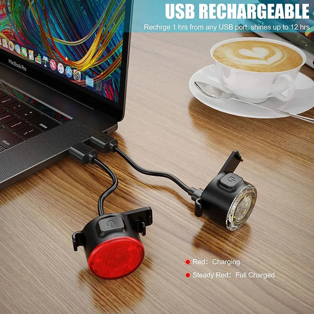 Bike Front Rear Light Set 6 Lighting Modes Bike Bright Headlight USB Charging Warning Taillights Set for Night Riding Safety image 5