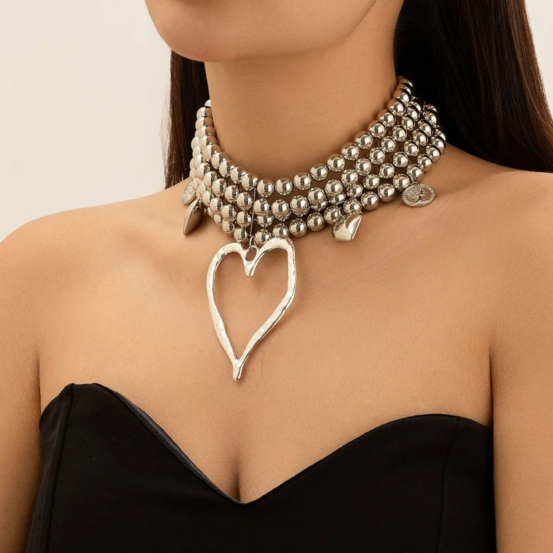 

European And American Choker Retro Imitation Exaggerated Multi-Layer Twin Large Love Pearl Necklace