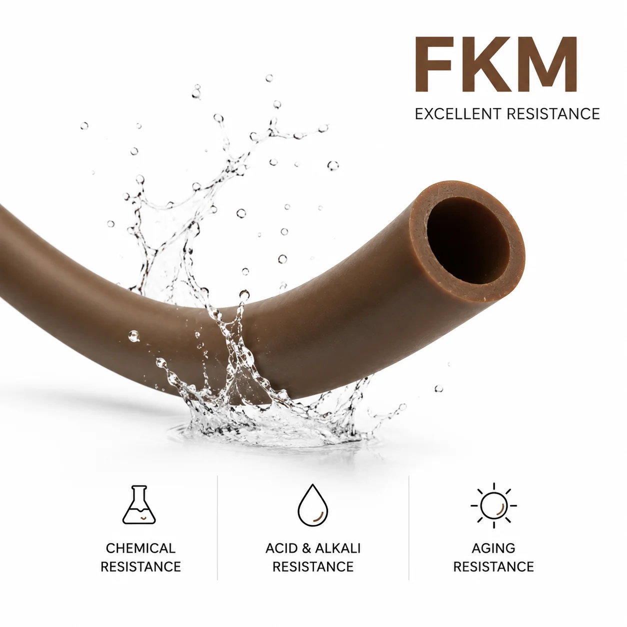 5M/2M/1M Aging Resistant Brown FKM Tube ID2~14mm Mechanical Instrument High Temperature Resistant Protective Rubber Tube
