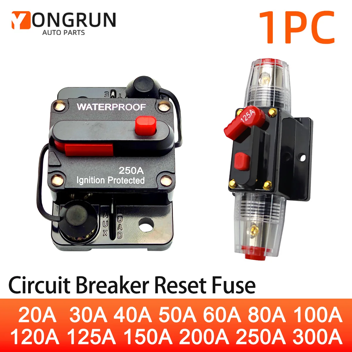 YONGRUN 1PC Manual Reset Circuit Breaker 20a To 300a Waterproof Car Audio System Circuit Breaker Suitable For Vehicles And Ships