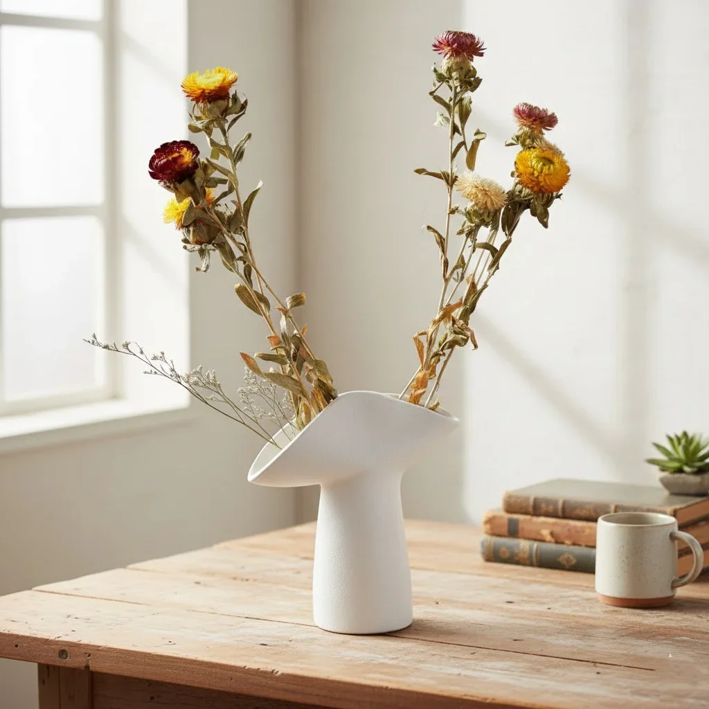 CAPIRON Modern Abstract Ceramic Vase Double Opening Nordic Minimalist Flower Pot Sculpture Home Decor Table Centerpiece