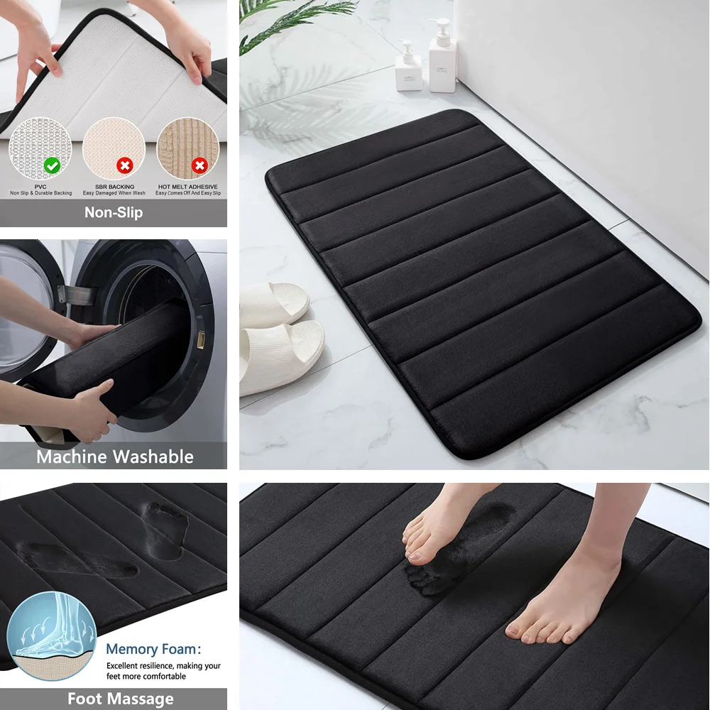 Memory Foam Bath Mat Toilet Mat Extra Soft Non-Slip Bathroom Mat Super Absorbent Bath Mats for Bathroom Floor Bath Rug Foot Mat