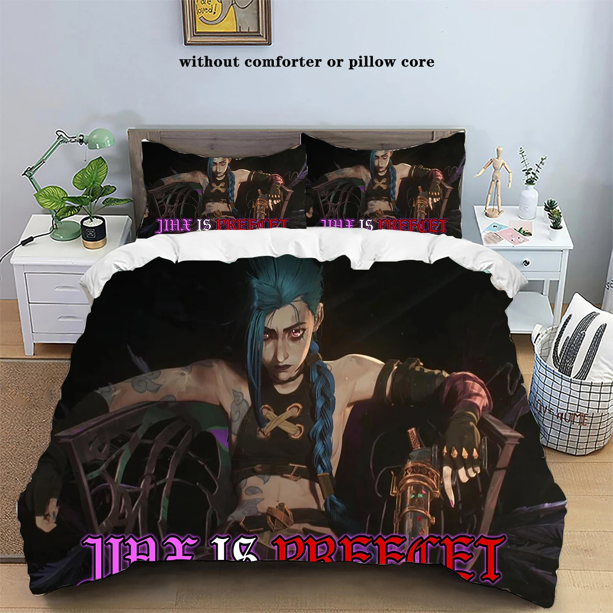 Anime Jinx Arcane: League of Legends Home Bed Three Piece Set Anime Printed Pillowcase Duvet Cover Full Size Customizable