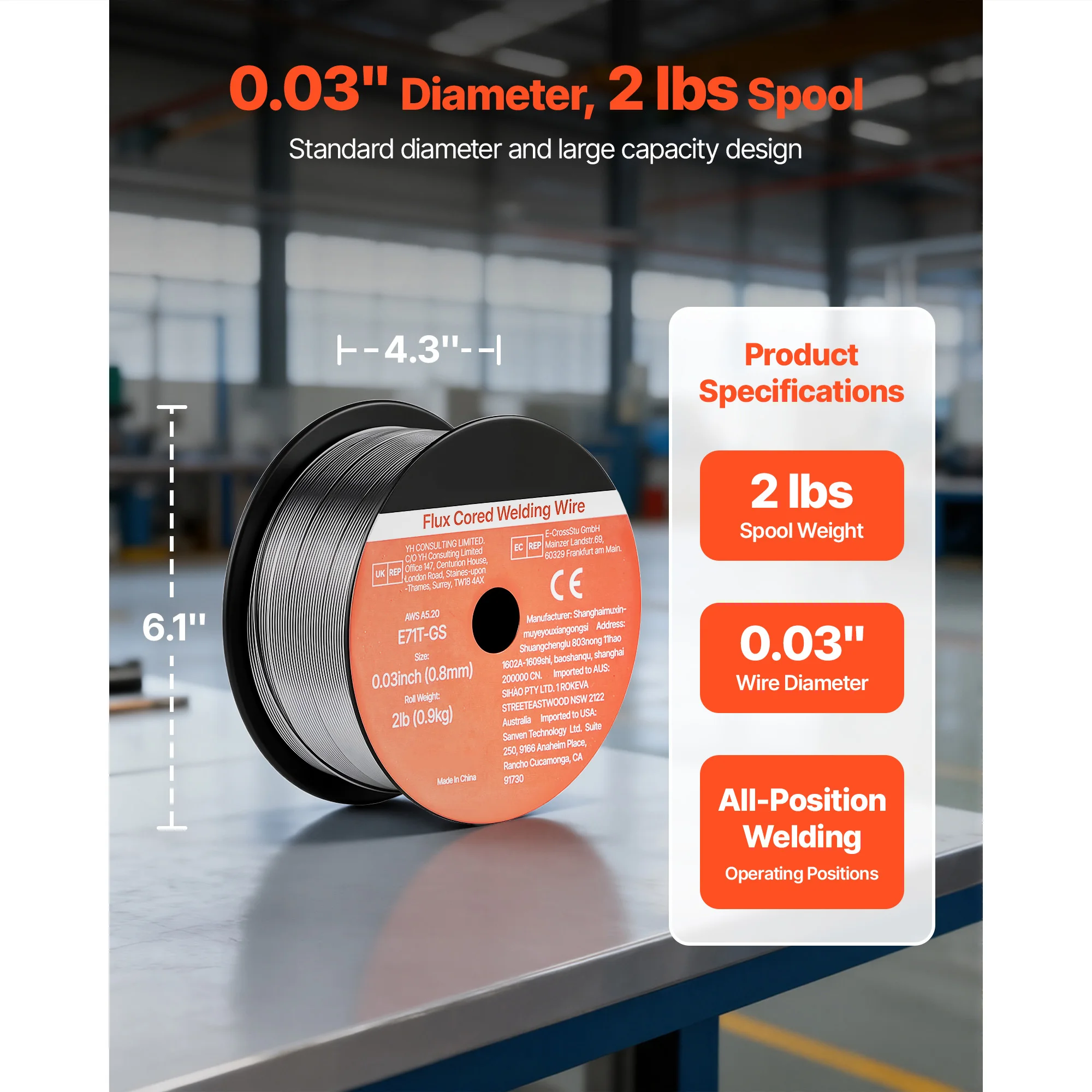 SucceBuy Flux Core MIG Welding Wire 0.03/0.035-inch with Low Spatter for All Position Arc Welding Self-Shielded for Outdoor Use