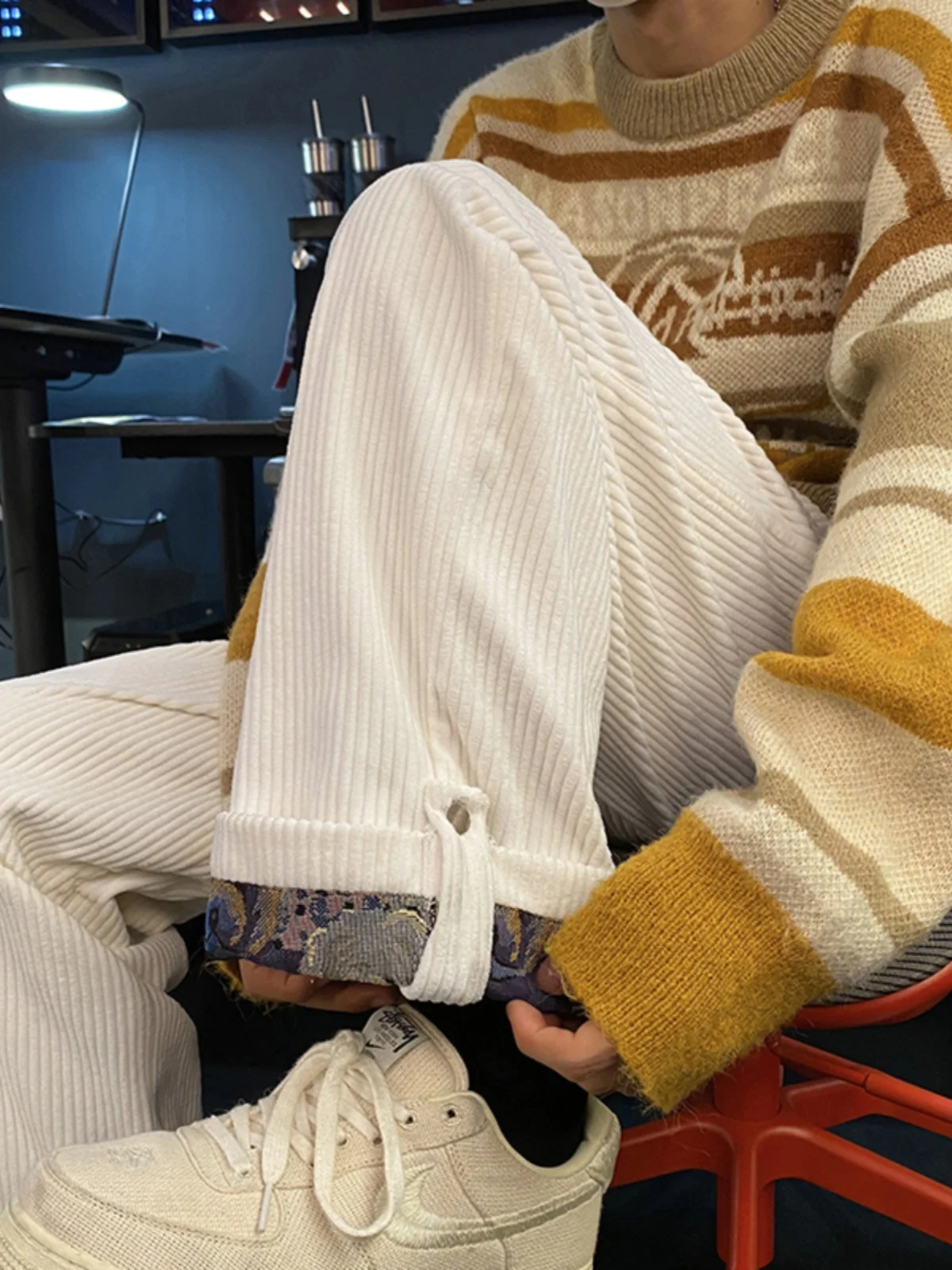 خمر سروال قصير بني الرجال طويل القامة مستقيم الساق ملابس العمل بنطلون درا يشعر سراويل تقليدية منتصف منخفضة الخصر فضفاضة تناسب #4