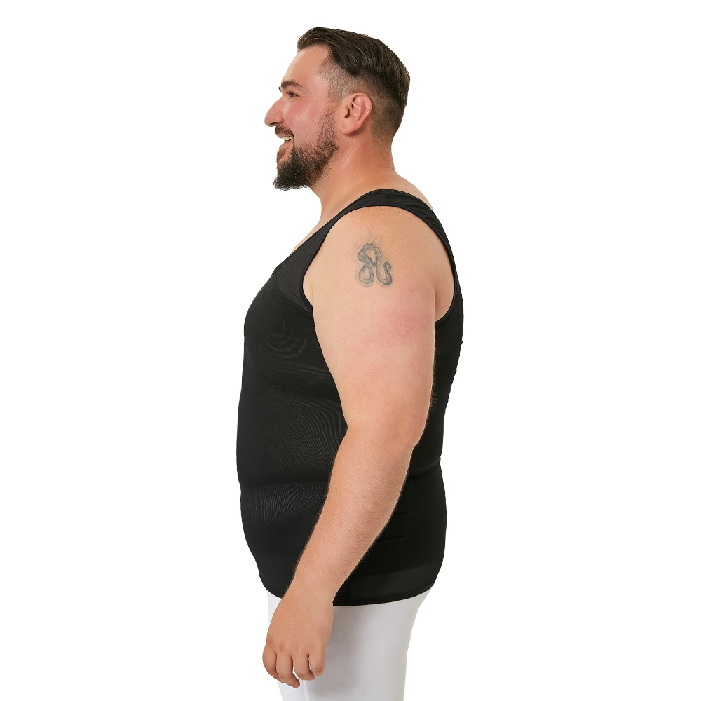 قميص ضغط لشكل الجسم للرجال، قميص بدون أكمام للتحكم في البطن من التثدي، قميص داخلي للتخسيس للرجال يسمح بالتهوية #6