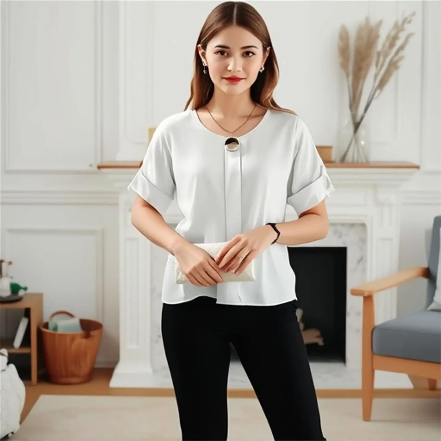 

Женская повседневная кофта с круглым вырезом и коротким рукавом, модная новинка 2026 года, классическая модель для зимы