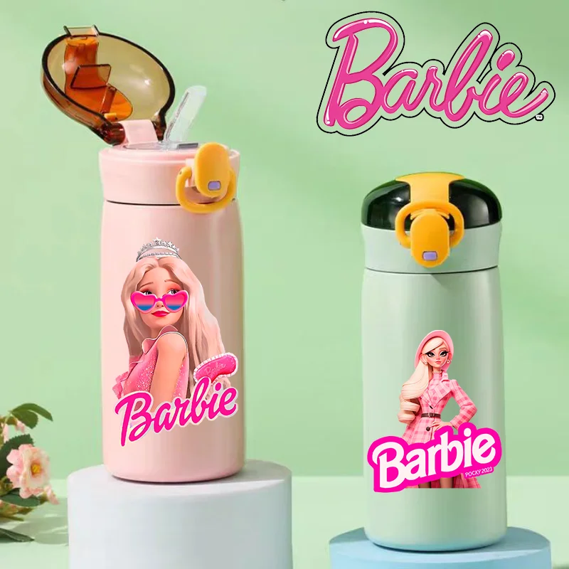 460ml Barbie Thermal Cup  Portable Outdoor Sports Water Cup Bouncing Childrens Straw Cup Drinking Stainless Steel Water Bottle