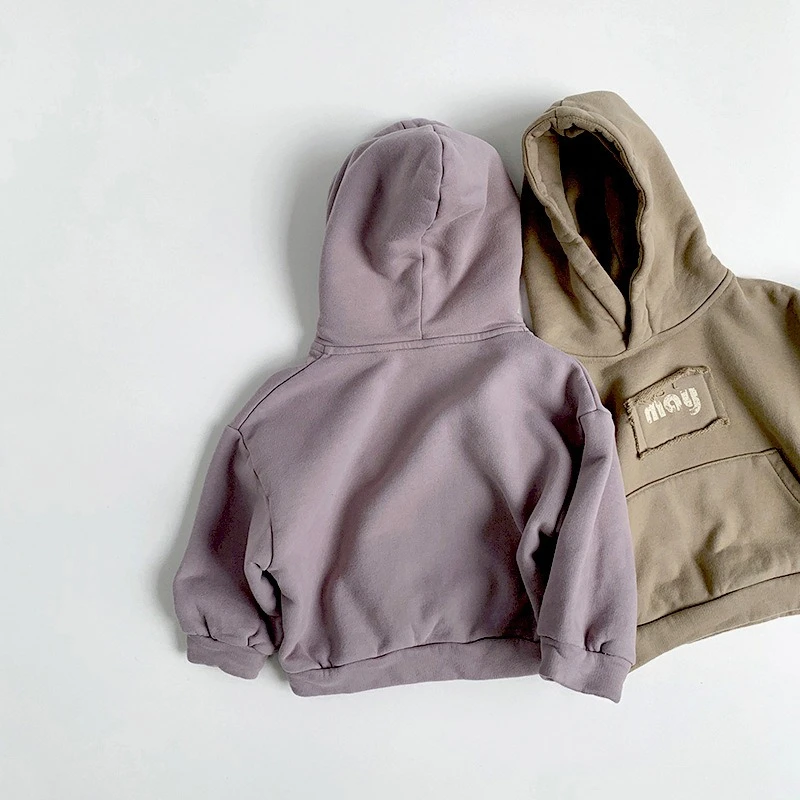 New Winter Kids Hoodie 1-6T Simple Style Solid Boys Thicken Warm Hooded Sweatshirt Fleece Lining Childrens Tops Girls Pullover