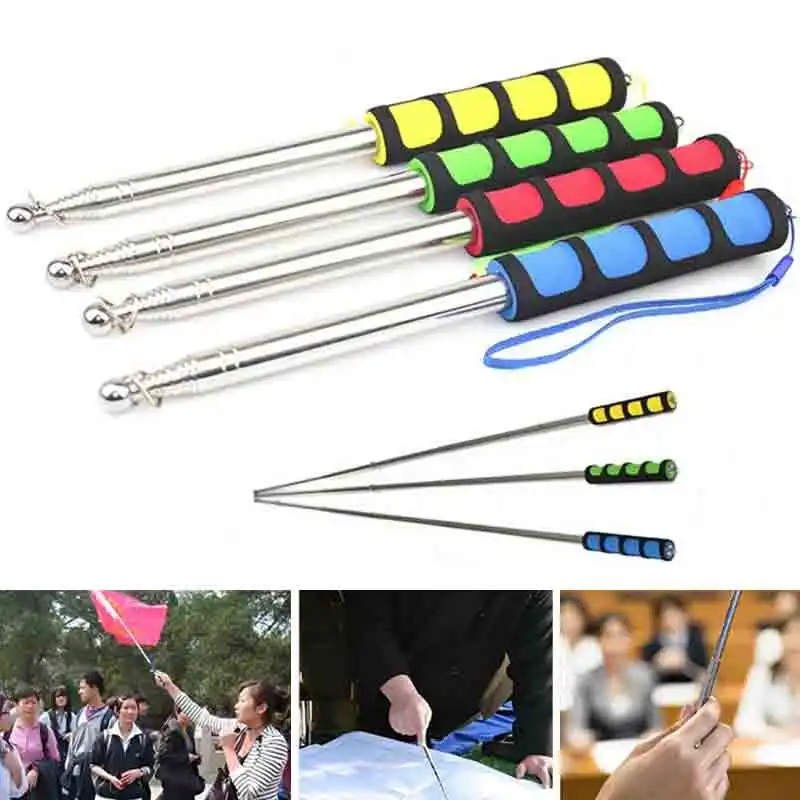 Telescopic Stainless Steel Flag Pole 1.2-1.6M with Lanyard for Tour Guide Teaching Banner Handle Hand Flagstaff Display