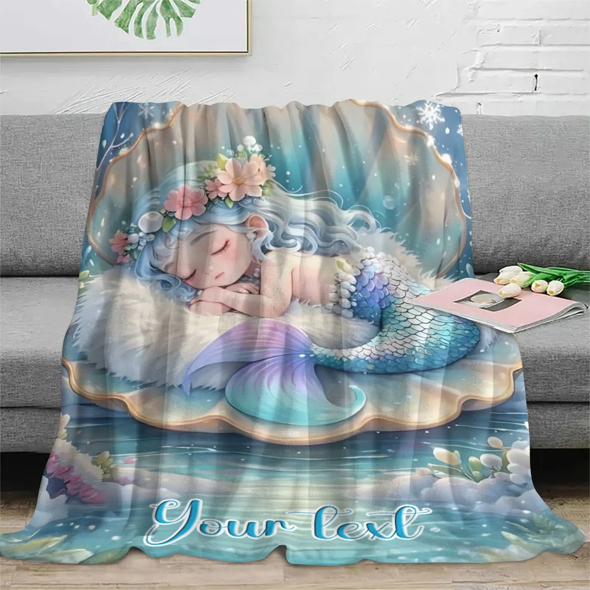 Personalized Name Mermaid   Blanket,For Home, Office, Travel, Camping，All Season Cozy，The gift for your beloved child
