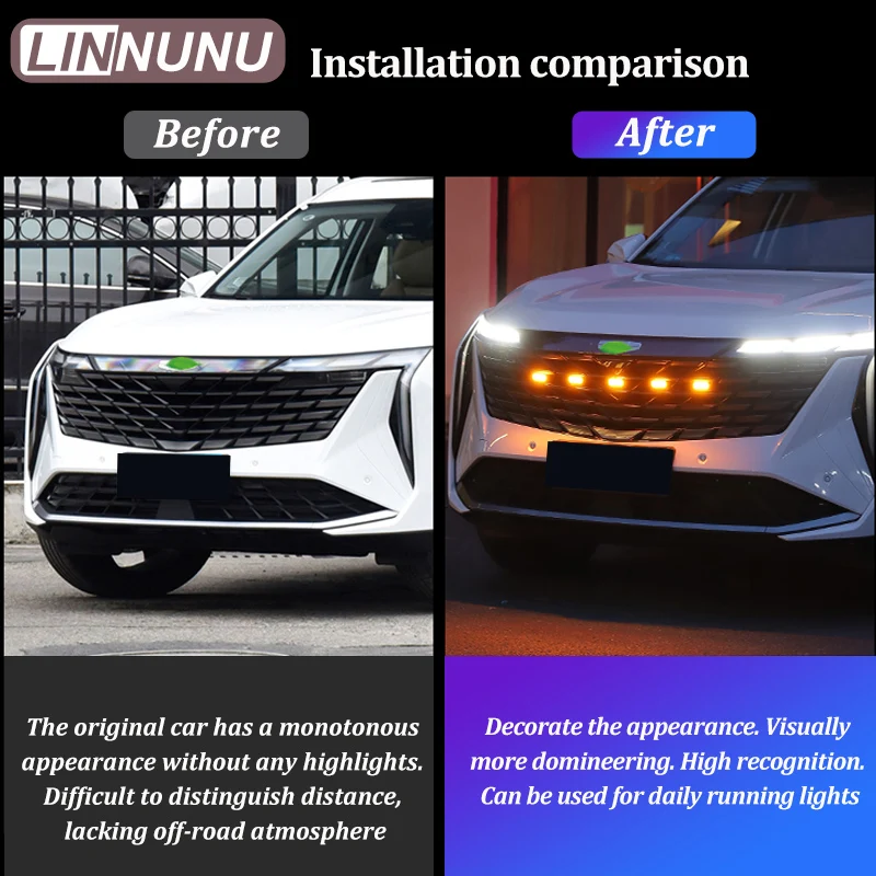 LINNUNU For Geely Atlas II Starray Boyue L Car Front Grille Light LED Daytime Running Light Front Face Grille Light Accessories