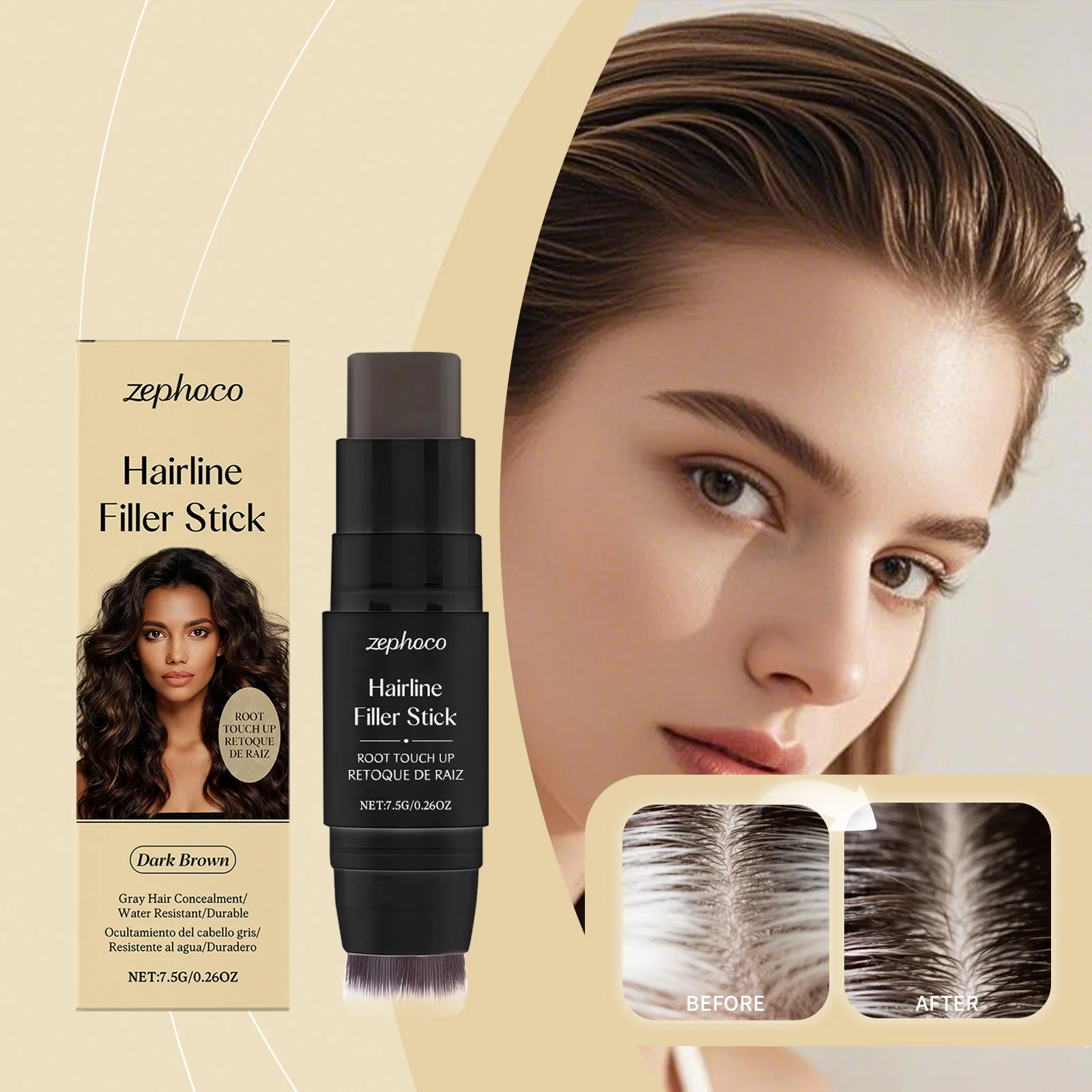 Natural Hairline Filler Stick Hair Root Cover Volumizing Brush Waterproof Sweatproof Instant Volume Hairline Shadow Stick