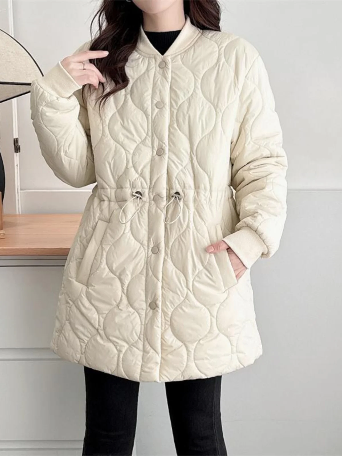 冬の女性の大きいサイズの新しい暖かい綿ジャケットファットMMミディアム丈ひょうたん柄Dstringコットンコートアウターウェア