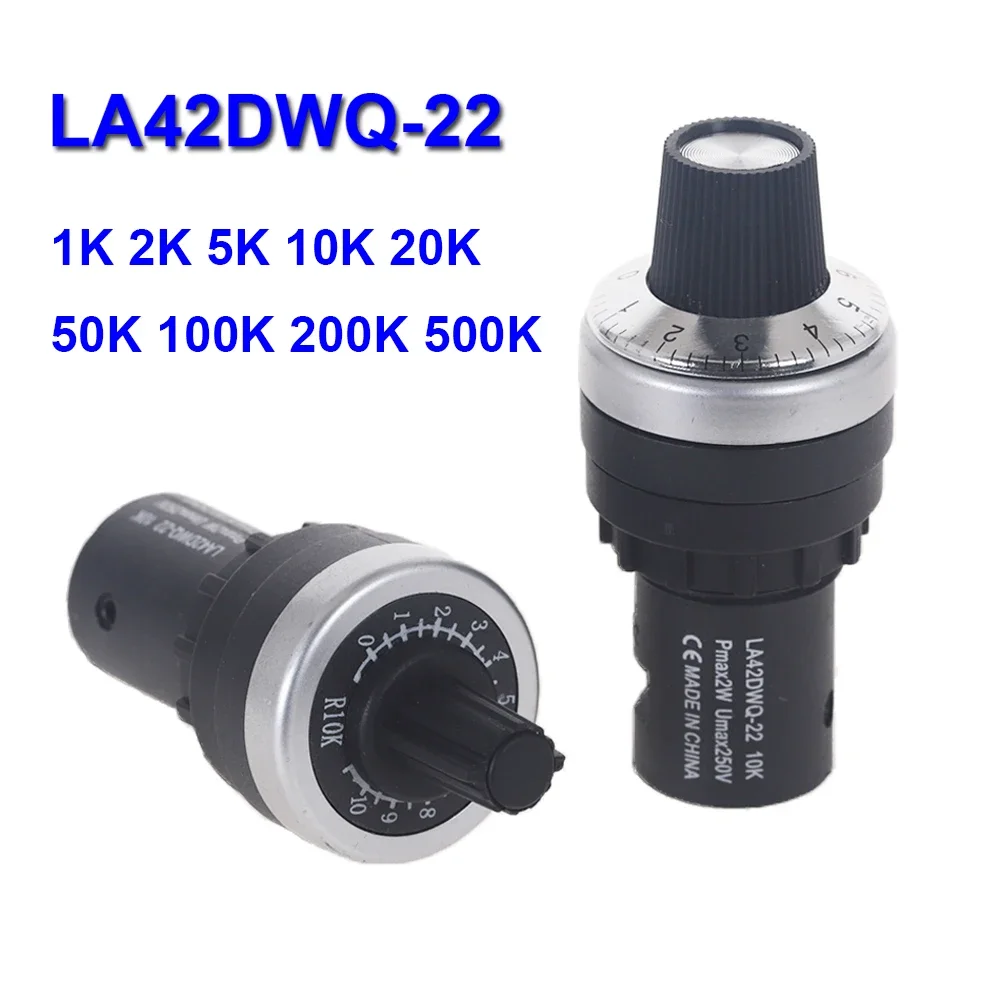 

LA42DWQ-22 1K 2K 5K 10K 20k 50k 100K 500k Pots Rotary Potentiometer 22mm Diameter Converter Governor Inverter Resistance Switch