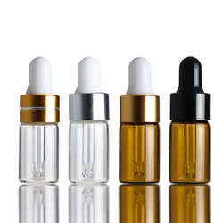 100pcs Mini Dropper Bottles 1ml 2ml 3ml 5ml Essential Oil Bottle Empty Glass Sample Vial Clear Brown Amber Cosmetic Container