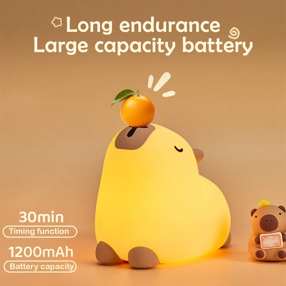 Cute Capybara Silicone Nursery Night Light Rechargeable Bedside Table Lamp with Touch Sensor For Kids Bedrooms image 6