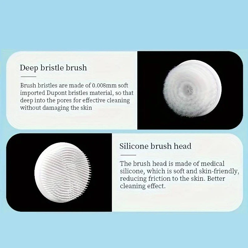 แปรงทำความสะอาดผิวหน้าไฟฟ้าแบบพกพา 3 อิน 1 พร้อมหัวแปรง 3 หัว กันน้ำ ชาร์จได้ สีโรสโกลด์ พร้อมหัวนวดสีม่วง