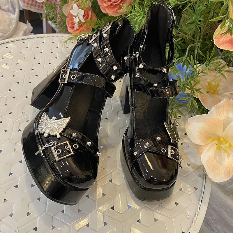 Super High Heels Mary Jane Shoes Women New Dark Style Sweet Girl Cool Spicy One Button Waterproof Platform Thick Follow Up Shoes