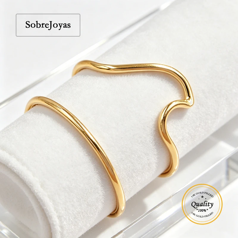 

14K Gold Filled Sea Wave Shaped Ring Dainty Minimalist Stackable Waterproof Gold Ring for Women Engagement Ring