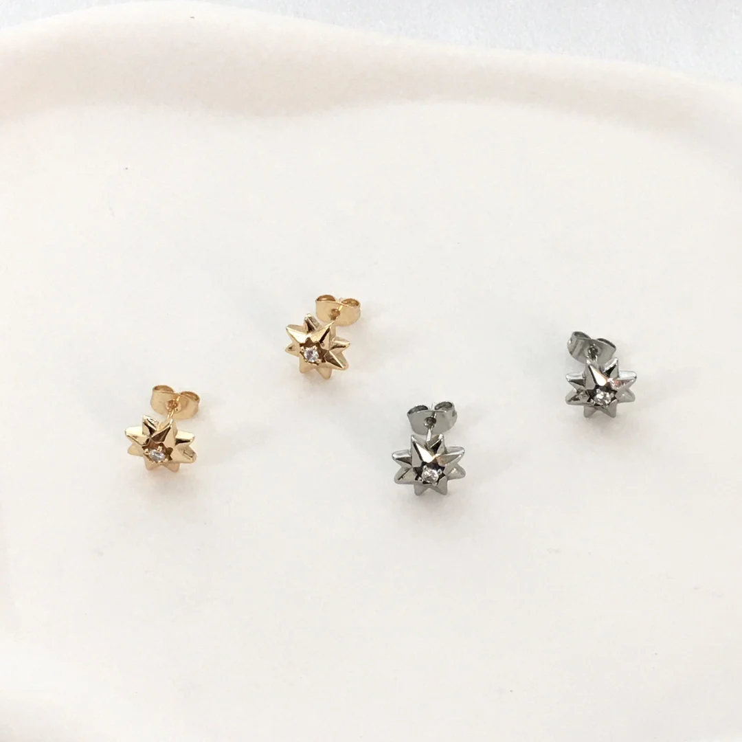 925 silver octagonal star diamond stud female high-grade temperament sweet