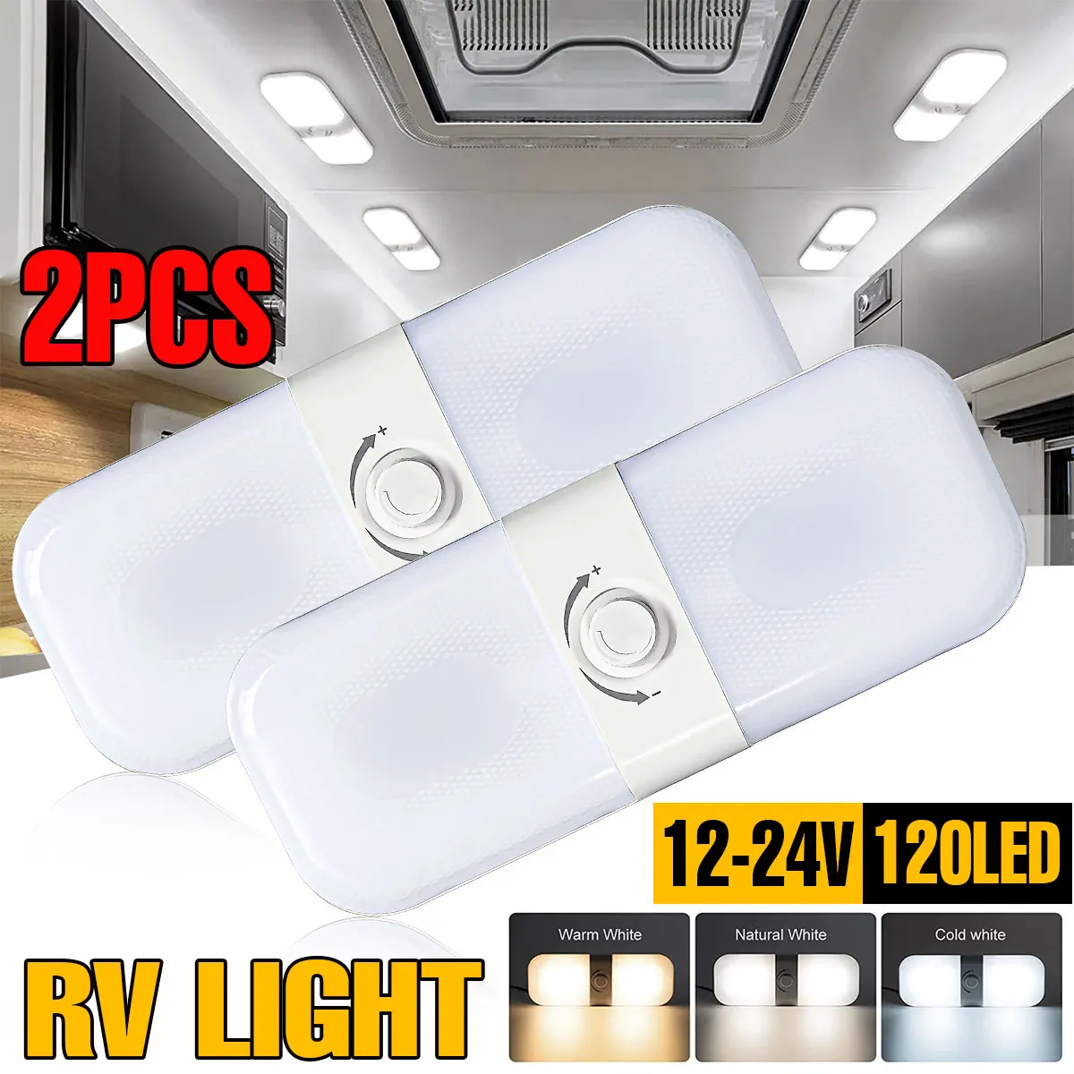 1/2pcs 120LED Car Ceiling Dome Roof Light Interior Light Lamp Dimmable Switch For Camper Van Caravan Motorhome Boat RV 12V-24V