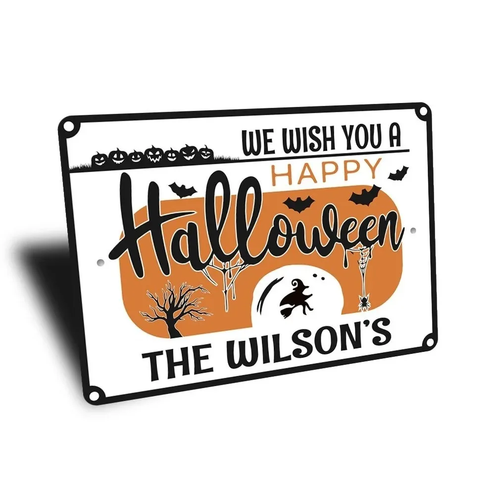 CIFbuy Halloween Witch Bat Metal Plaque,Custom Family Name Wall Decor (Only For Decoration)