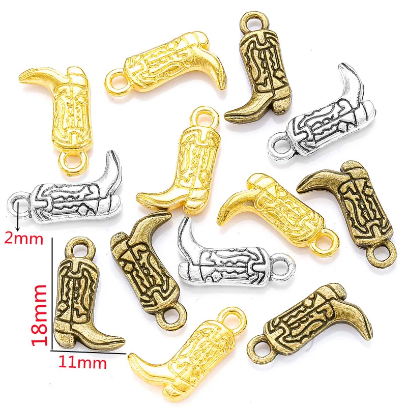 10Pcs 3 Color Metal Alloy  Charms Boots Shoes Pendants for Necklace Key buckle Jewelry Making DIY Handmade Craft 18*11mm