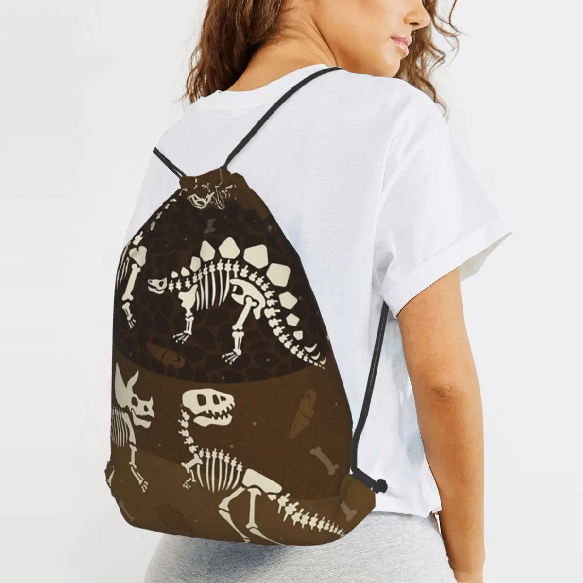 

Dinosaur Fossil Pattern Backpacks Portable Drawstring Bags Sports Bag Book Bags for Travel Students