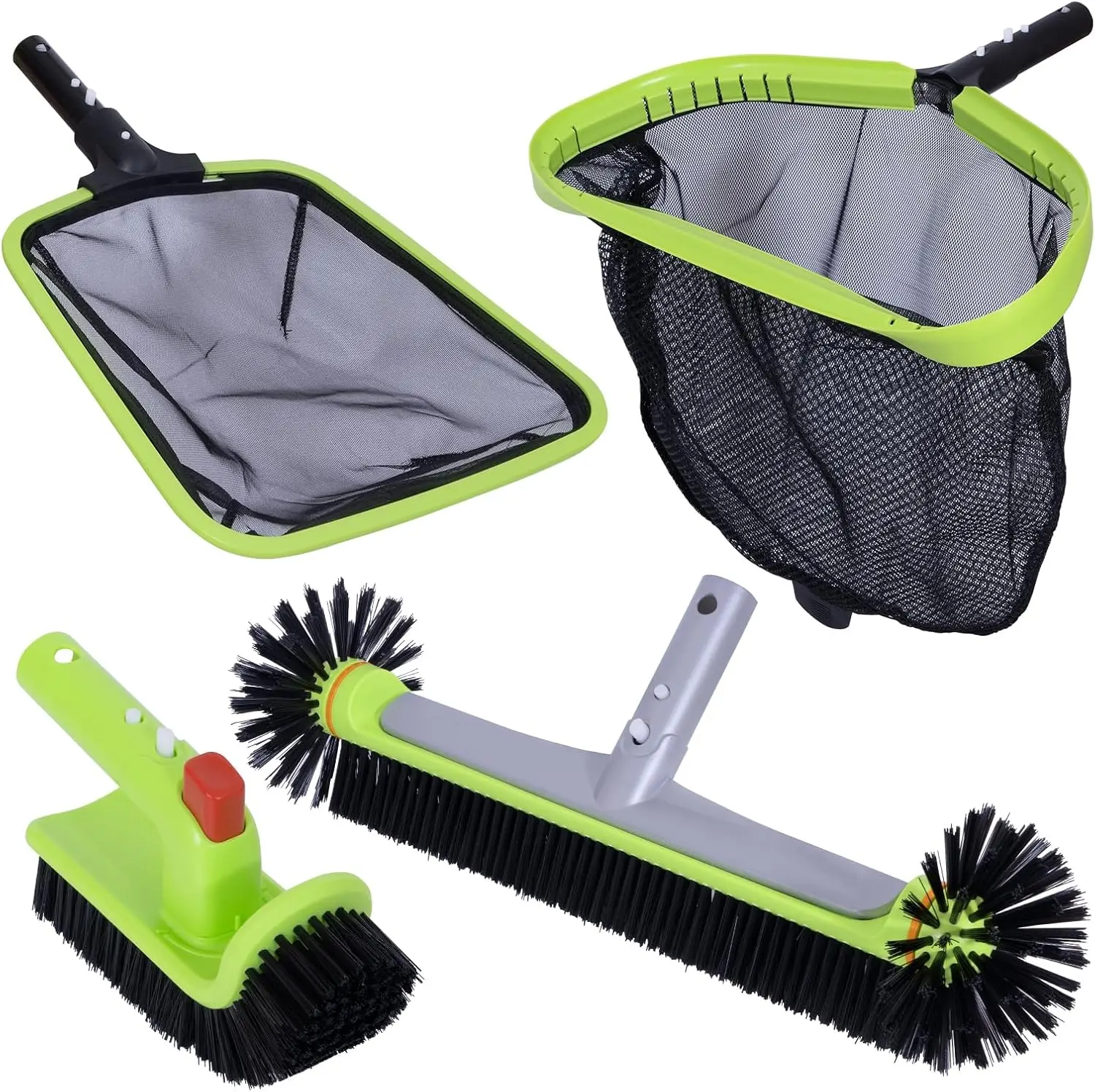 

Deluxe Swimming Pool Cleaning Kit Including Professional Leaf Skimmer Net,Half-Depth Fine Mesh Net,17.5" Pool Brush Head