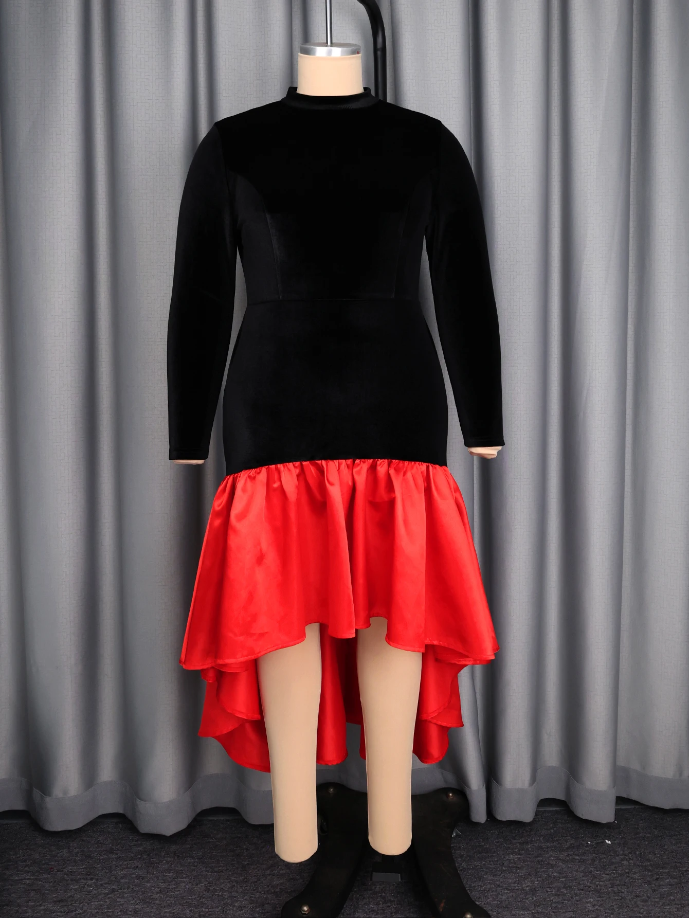 ชุดเดรสผ้ากำมะหยี่ลายปะติดแบบเมอร์เมด ดีไซน์หรูหรา คอสูงครึ่งตัว แขนยาว เหมาะสำหรับงานเลี้ยงตอนเย็น งานคริสต์มาส งานค็อกเทล ฤดูใบไม้ร่วง ฤดูหนาว