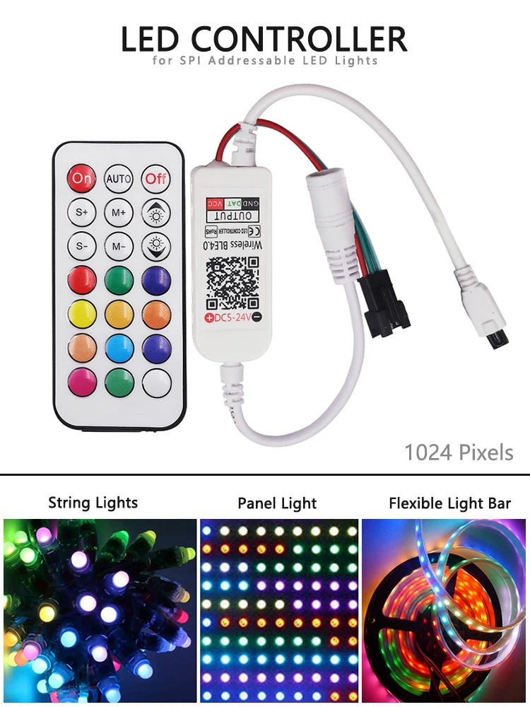 

IR Remote controlMagic Color Dimmer Controller 1024 Pixels with for WS2812 WS8211 Bluetooth LED RGB Light Strip
