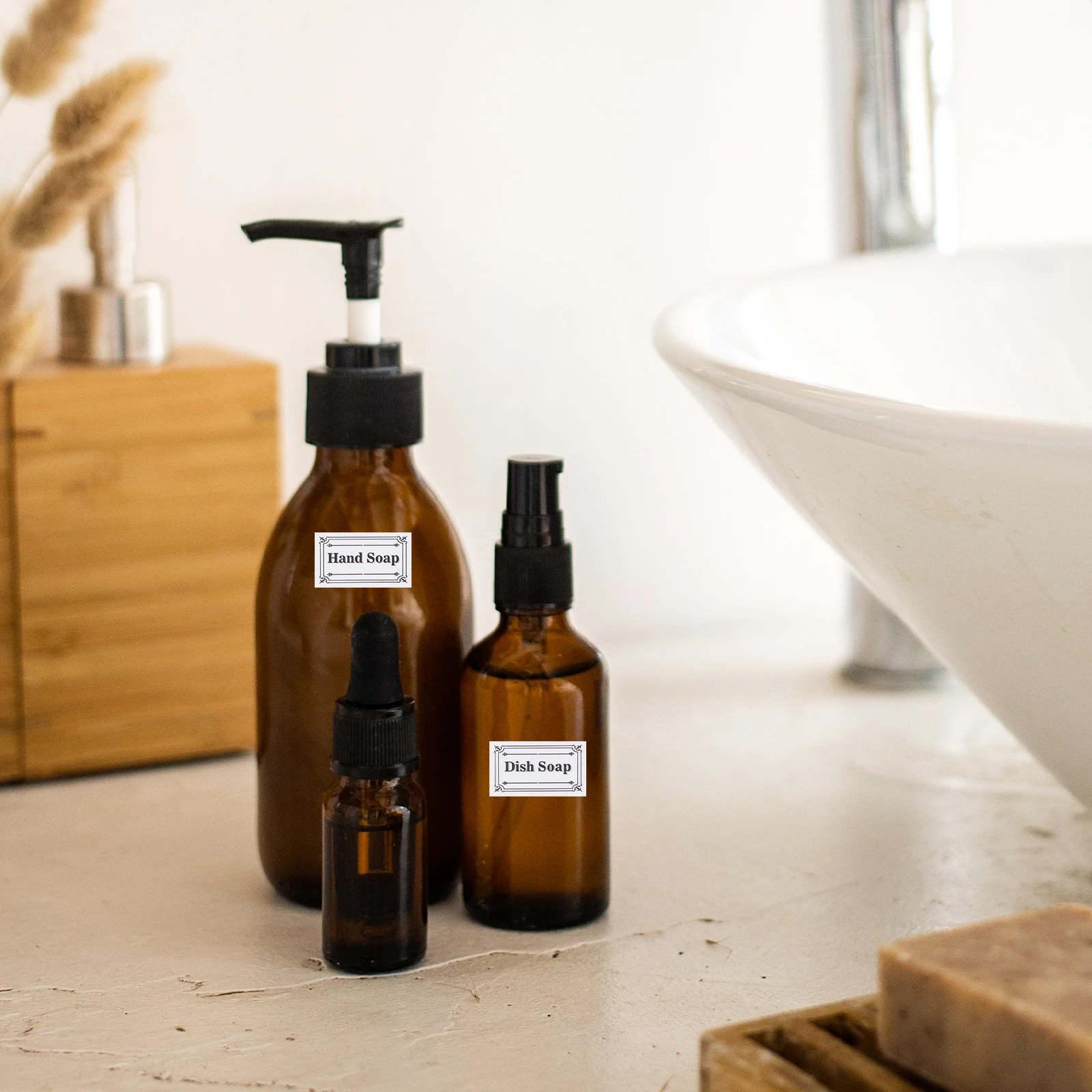 

6 Pcs Waterproof Labels Shampoo Conditioner Decals Clear Fonts Soap Dispensers Bathroom Kitchen Glass Plastic Bottles Stickers