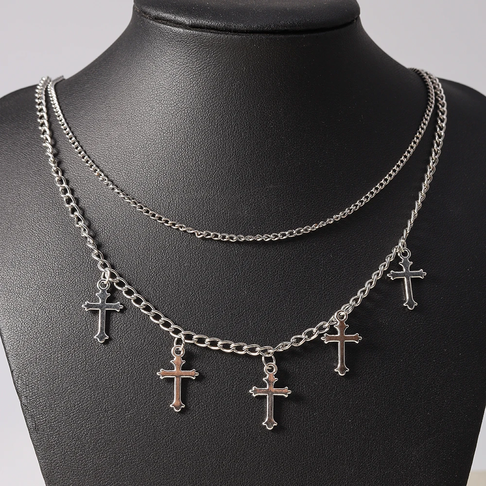 Aihua Gothic Goldfarben Kreuz-Anhänger Halskette für Frauen Choker Punk Metall Kurze Schlüsselbeinkette Schmuck Y2K Accessoires – Detail 8