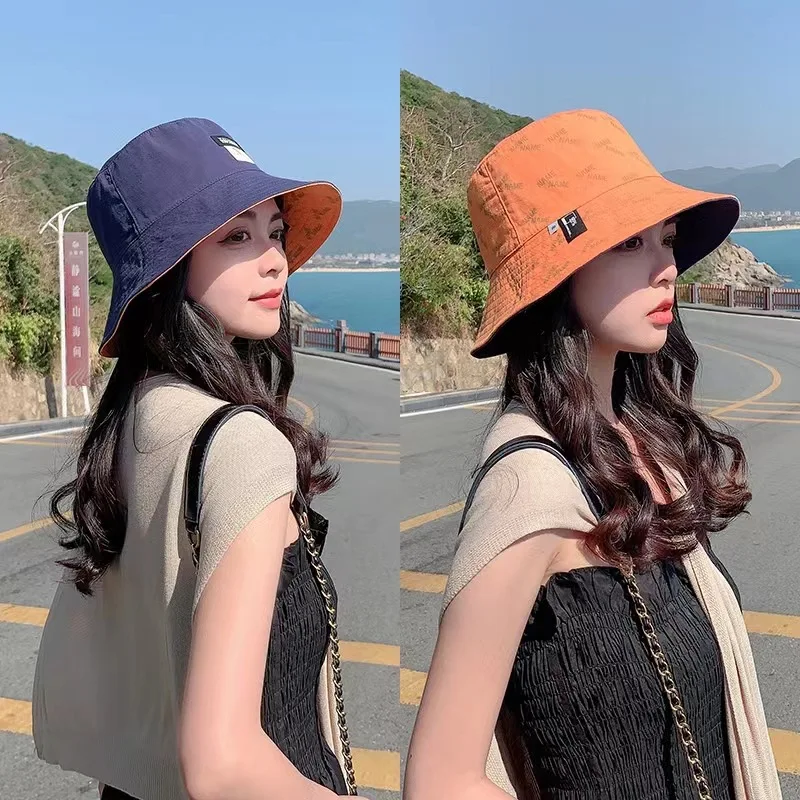 Women Summer Double-Sided Wear Bucket Hat Wide Brim Outdoor Fordable Flat Top Panama Fishermen Cap Lady Travel Beach Visor Hats