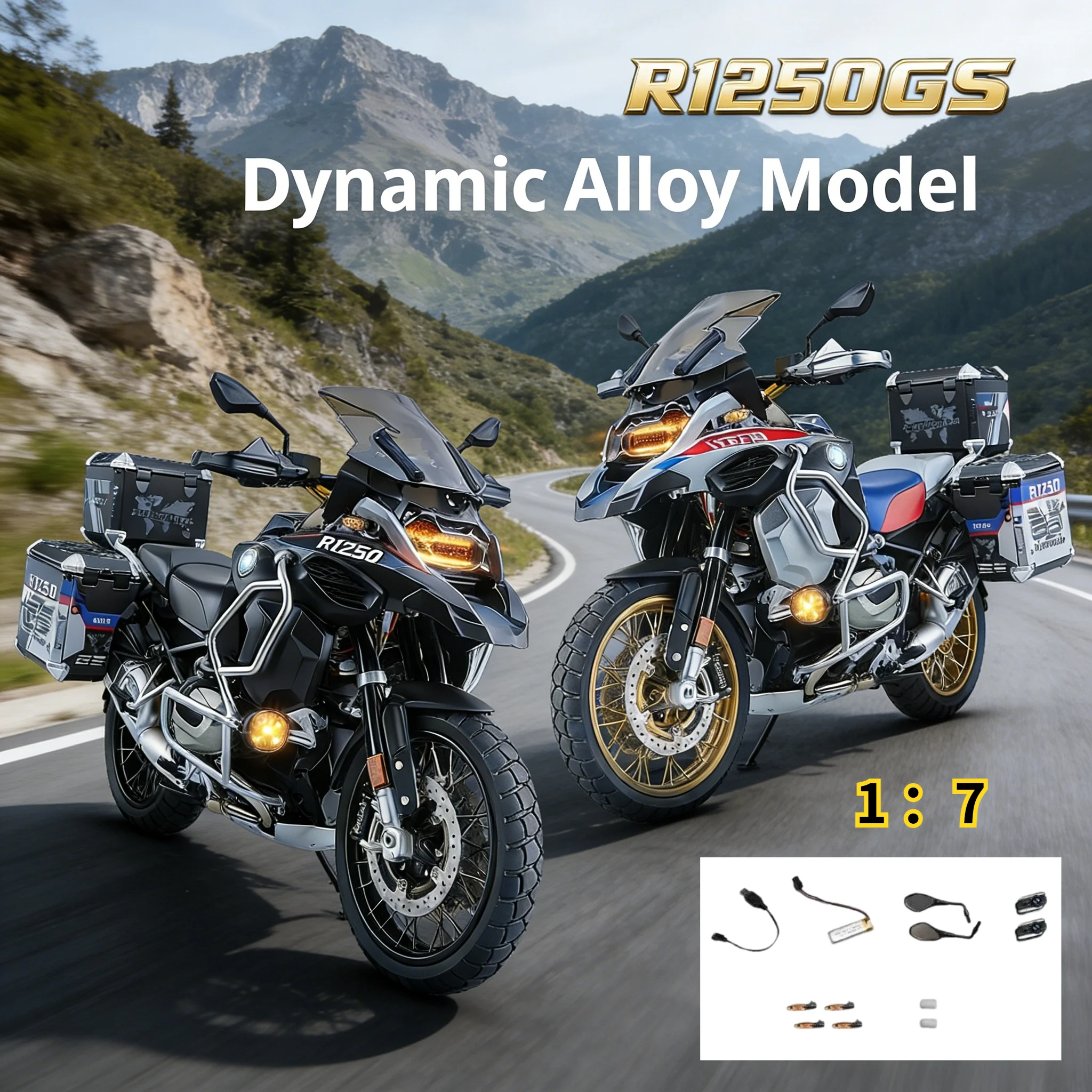 

New 1:7 supersize Alloy Motorcycle Model with Spray Function Boyfriend Gift Home Decoration Collection For BMW R1250GS ADV