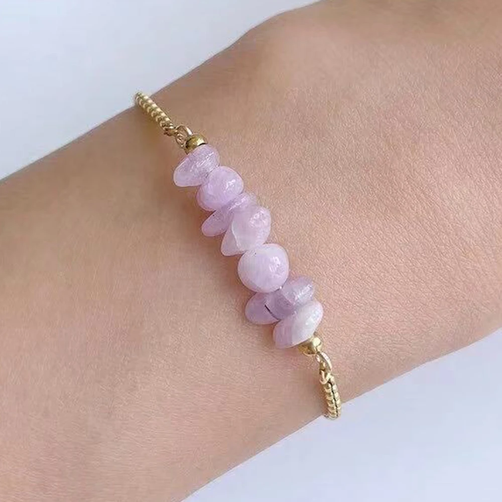 Ruberthen New Design Raw Kunzite Adjustable Chain Bracelet Womens Crystal Healing Intention Bracelet